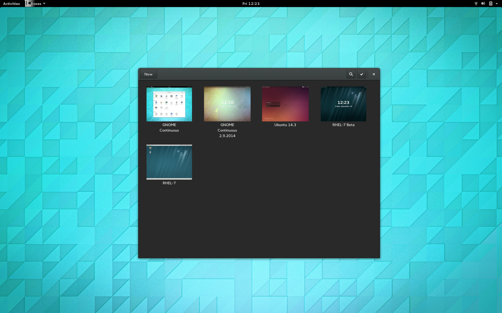 Nástroj GNOME Boxes pro připojení virtuálních nebo vzdálených systémů.