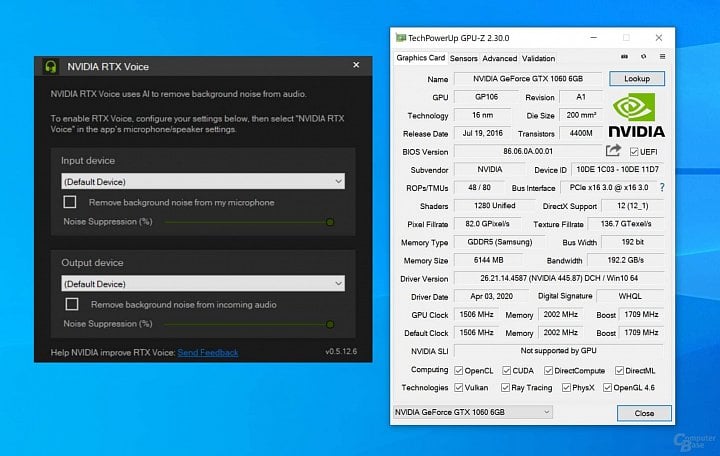 Nvidia RTX Voice na GeForce GTX 1060 zdroj ComputerBase