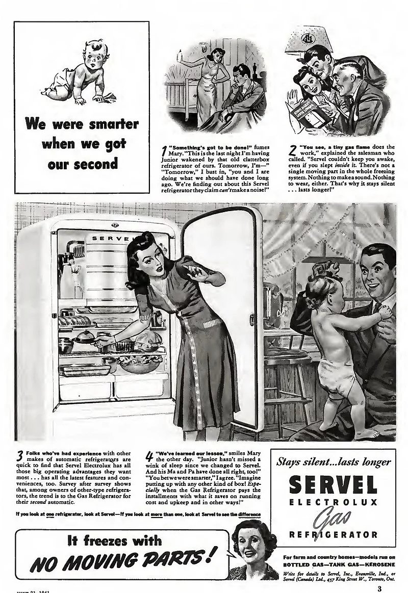 Servel - reklama na plynovou lednici Electrolux, 1941