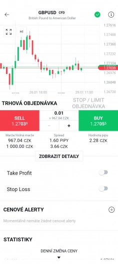 Prostřední investiční apliace XTB. (29. 1. 2023)