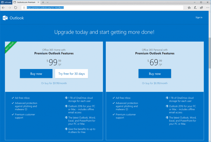 Prémiové funkce pro svůj Outlook.com jsou již nabízeny jen v rámci předplatného Office 365