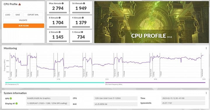 3DMark CPU profile při režimu notebooku (zdroj: Cnews)