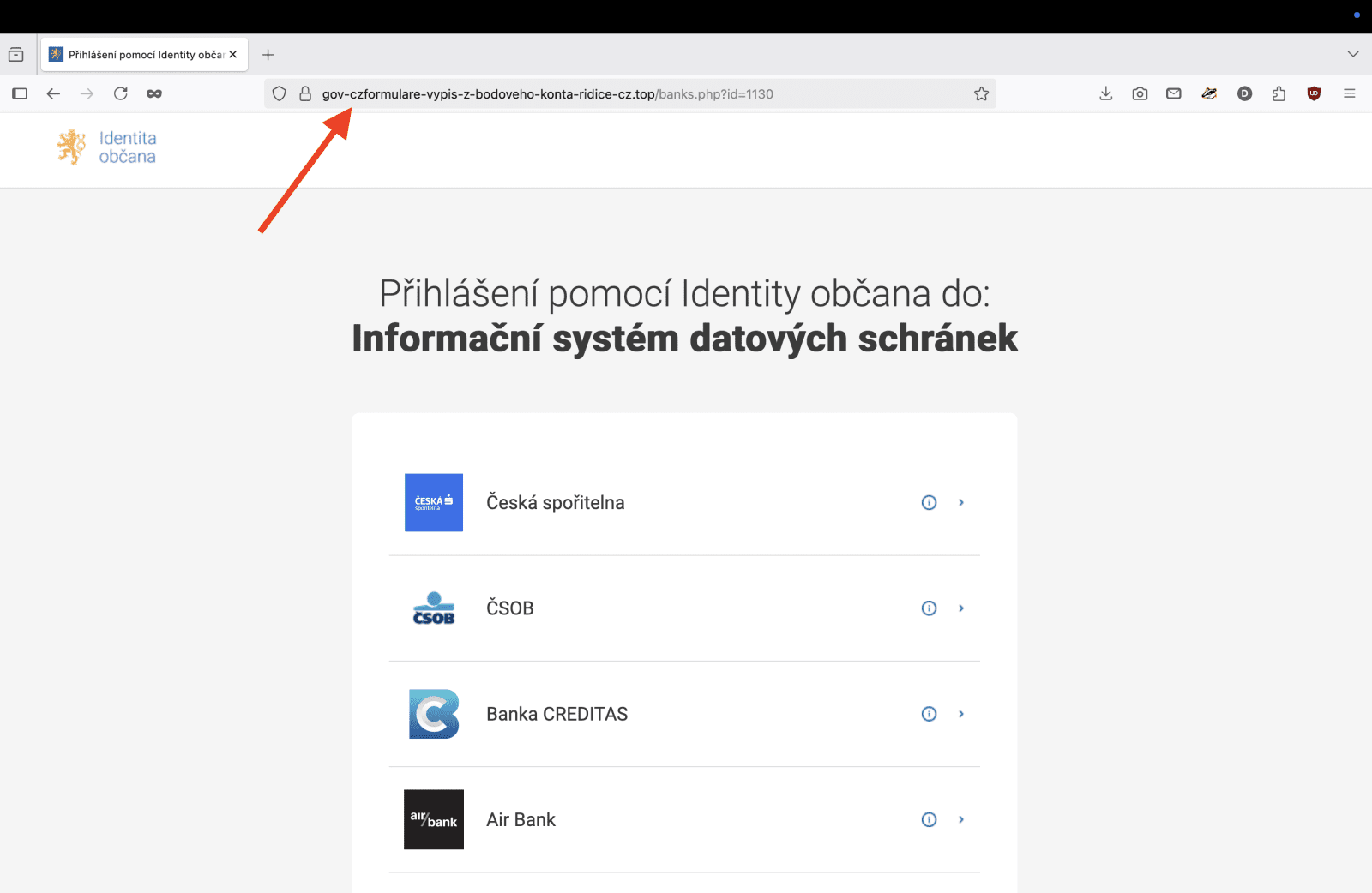 Podvodný web útočící na klienty českých bank pro zaplacení "pokuty za rychlost". (28. 08. 2025)