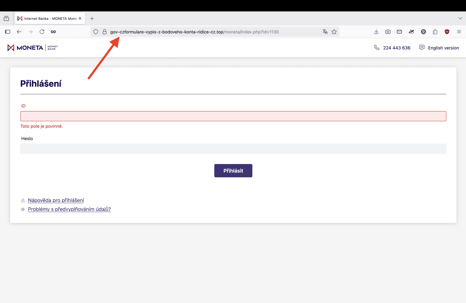 Podvodný web útočící na klienty českých bank pro zaplacení "pokuty za rychlost". (28. 08. 2025)