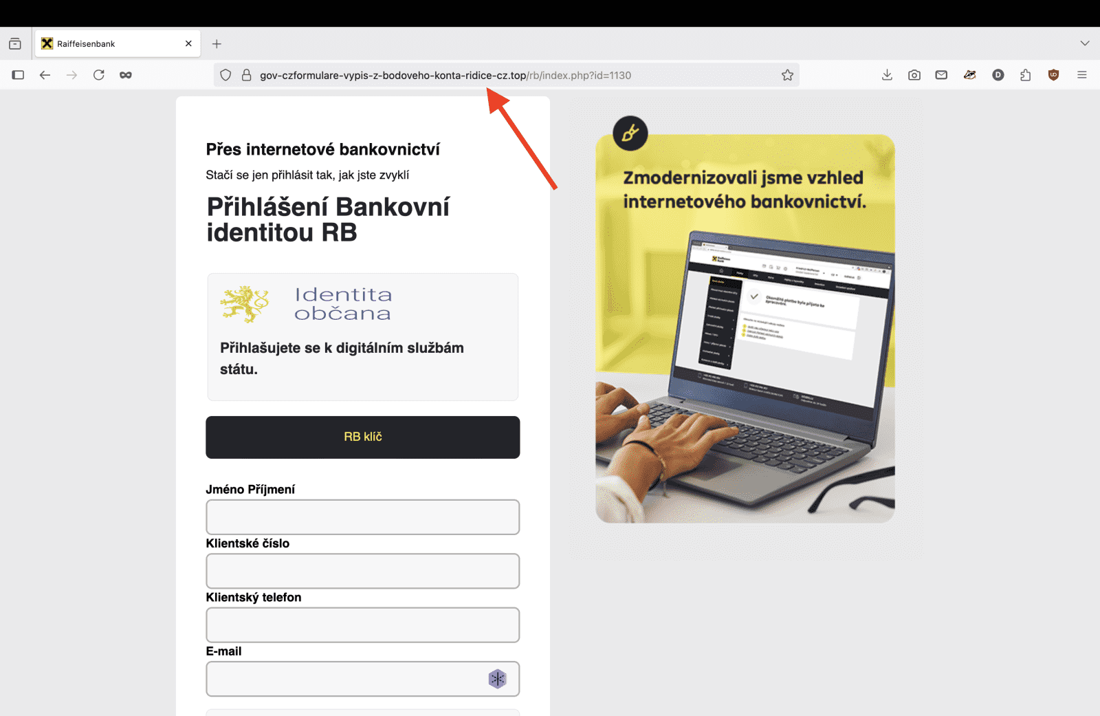 Podvodný web útočící na klienty českých bank pro zaplacení "pokuty za rychlost". (28. 08. 2025)