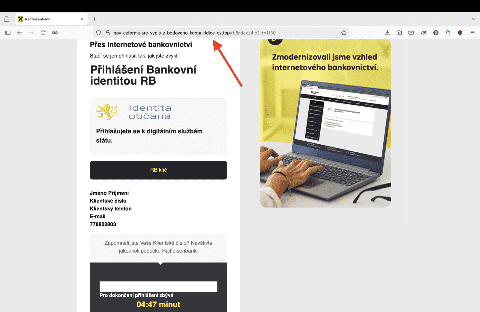 Podvodný web útočící na klienty českých bank pro zaplacení "pokuty za rychlost". (28. 08. 2025)