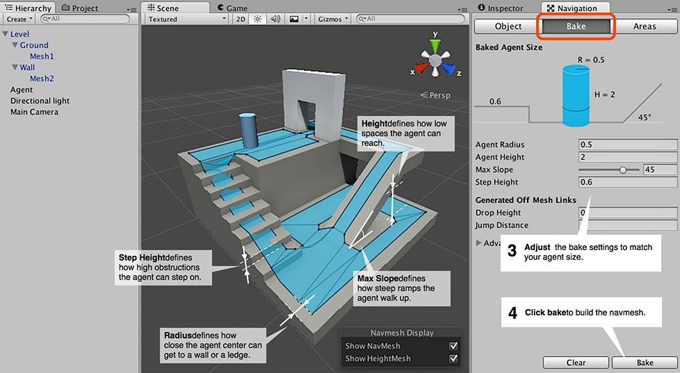 Создать уровень. NAVMESH Unity. Unity 2021.2. NAVMESH Unity 3d. Агент Mesh.