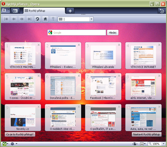 <p>Takto vypadá Opera 10 s otevřeným Rychlým přístupem pro snadnější procházení webů.</p>