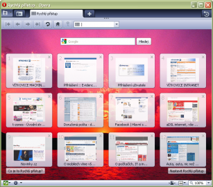 <p>Takto vypadá Opera 10 s otevřeným Rychlým přístupem pro snadnější procházení webů.</p>