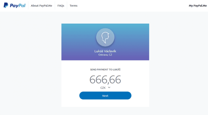 Platba přes PayPal.Me