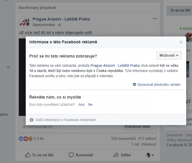 Facebook řekne, proč vám zobrazil zrovna tuto reklamu