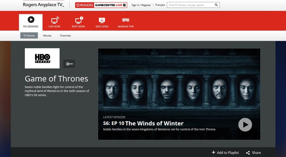 Internetová verze Rogers Cable – Rogers Anyplace TV™