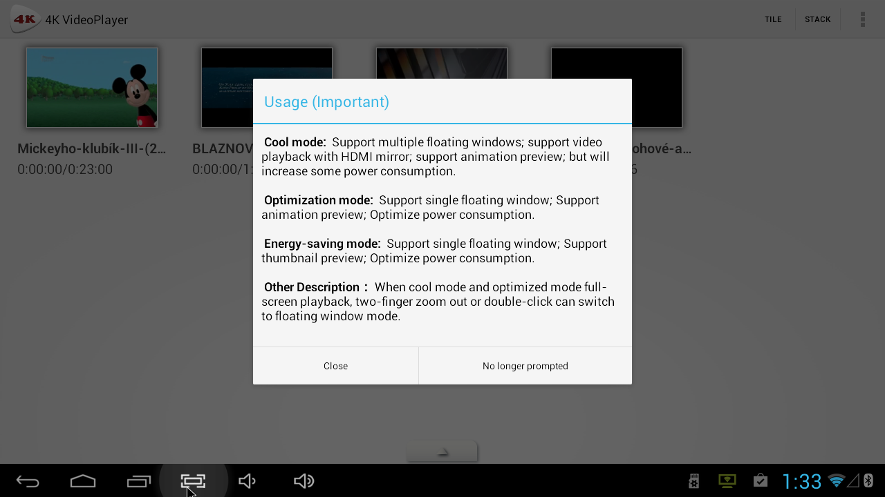 Předinstalovaná aplikace 4K Video Player umožňuje nastavení energetických nároků. Má to však pro nemobilní zařízení už tak s nízkou spotřebou vůbec smysl? 