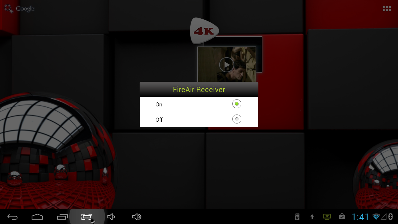Další předinstalovanou aplikací je aplikace FireAir, tedy jednoduchý DLNA klient.