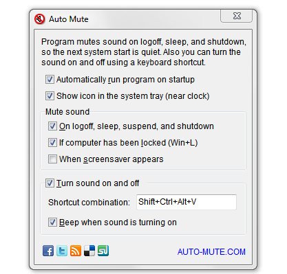 Auto Mute automaticky ztlumí hlasitost při startu počítače