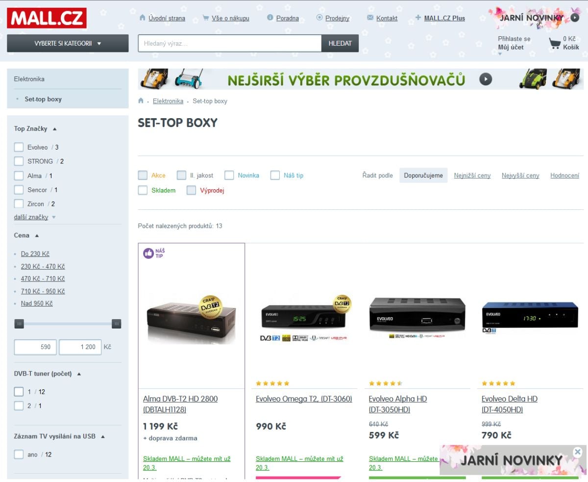 E-shopy a DVB-T2 HEVC, jaro 2017