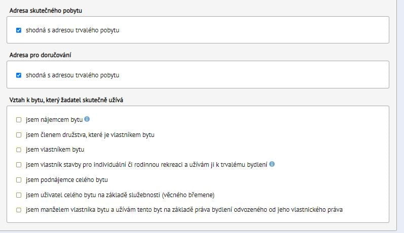 Ukázka on-line formuláře žádosti o příspěvek na bydlení