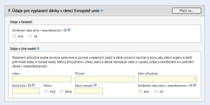 Ukázka on-line formuláře žádosti o příspěvek na bydlení