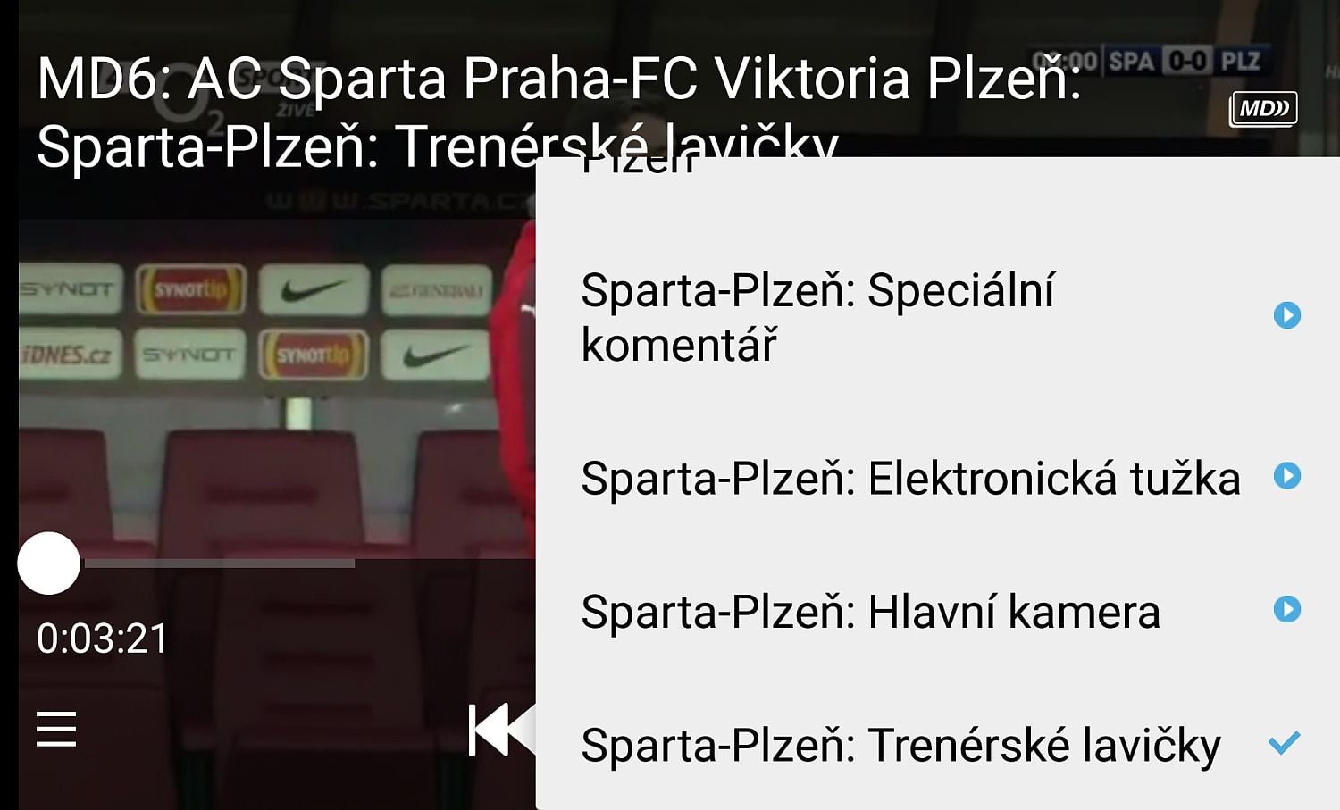 A slibované trenérské lavičky. Stačí si zkrátka vybrat, kterou ze šesti nabízených možností chcete sledovat. Podle mého, zatraceně dobrý nápad a zatraceně dobré provedení. Alespoň na mobilu či tabletu...