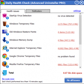 <p>Výsledek funkce Daily Health Check</p>