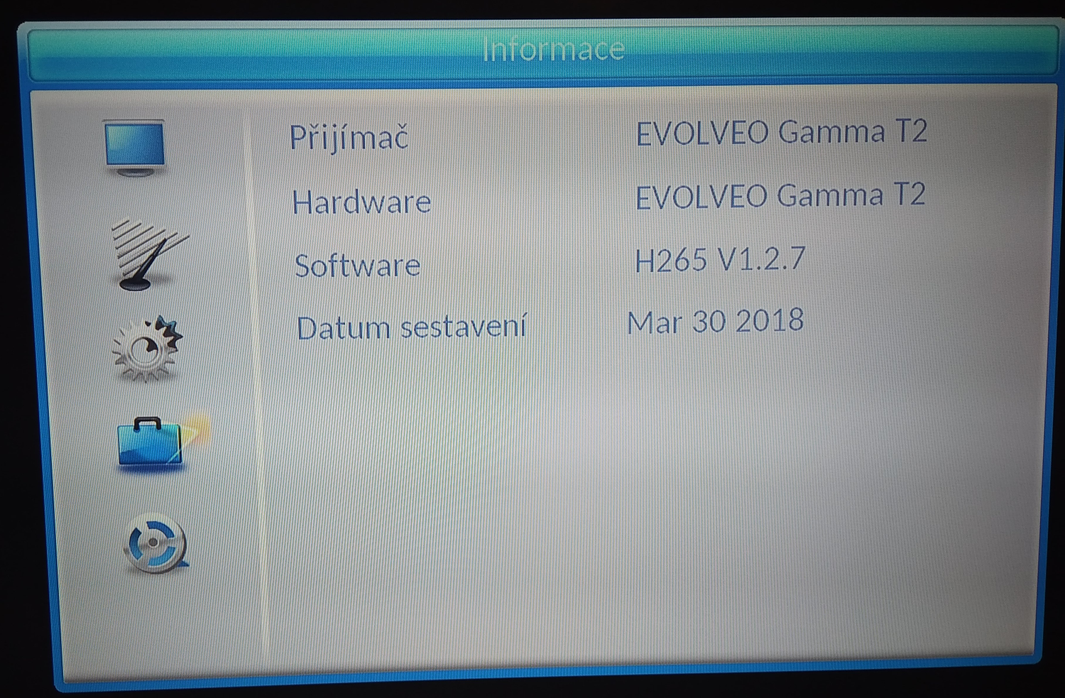 Evolveo Gamma T2 - hlavní menu