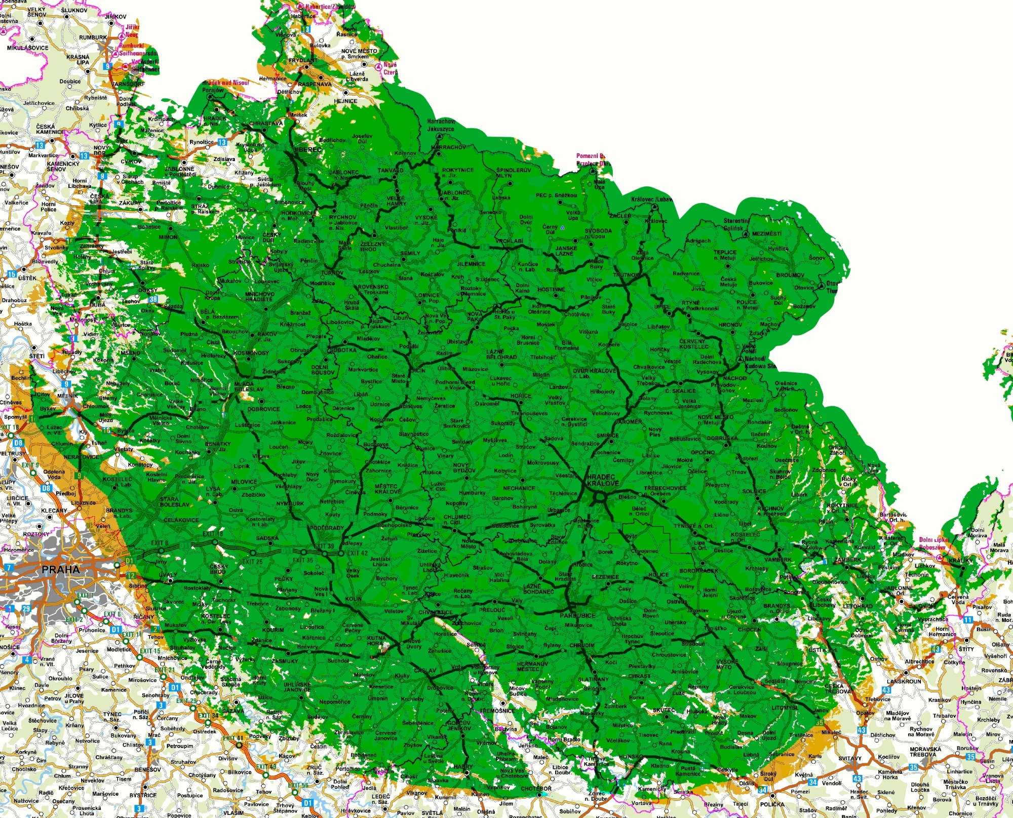 Oblast pokrytá vysílačem Černá hora
