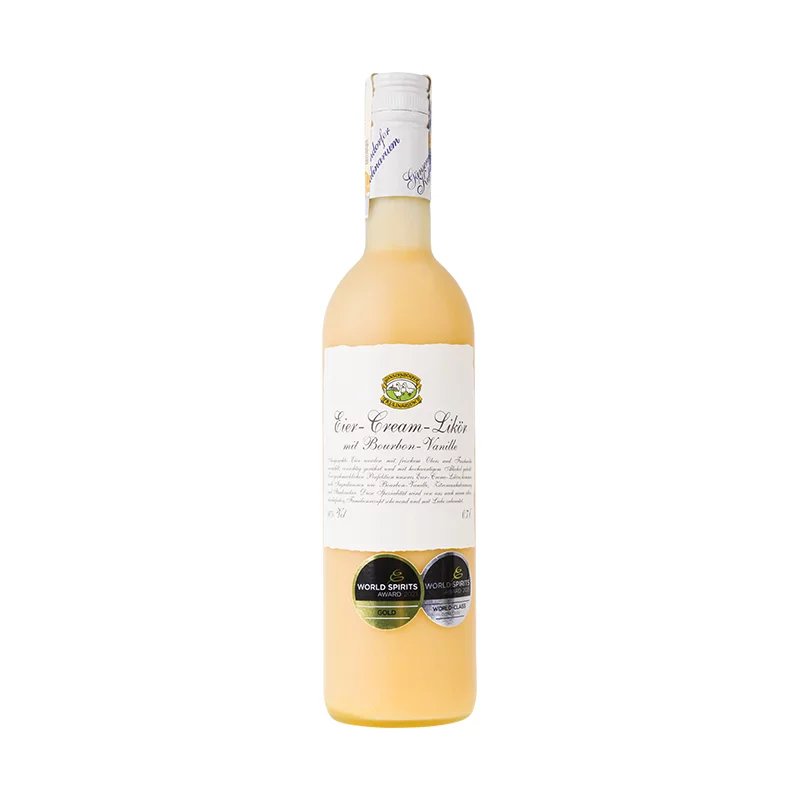Horvath‘s vaječný krémový likér s Bourbon vanilkou (Horvath‘s Eier Creme Likör) 0,7l za 325 korun. Vejce v kombinaci s plnotučným mlékem, smetanou, cukrem, alkoholem, citronovou kůrou, vanilkovými lusky a výtažky z hořkých mandlí.