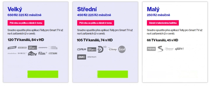 Telly TV – základní internetová nabídka