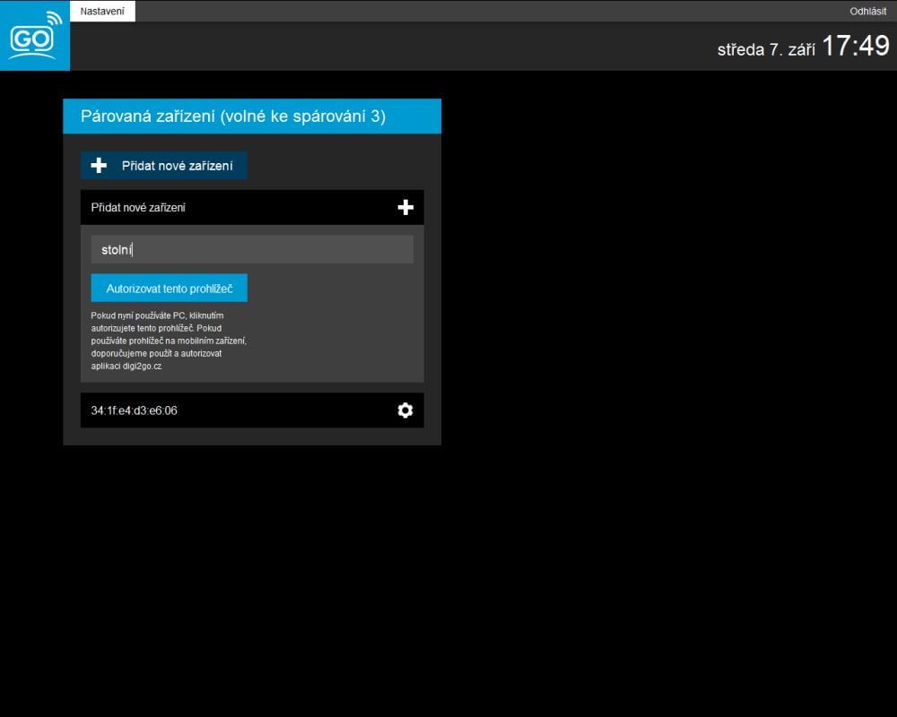 Nově přidávané zařízení musíte pojmenovat.