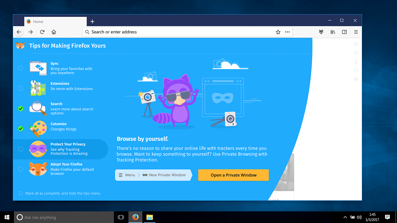 Uživatelům je potřeba vysvětlit, že Firefox má anonymní okno.