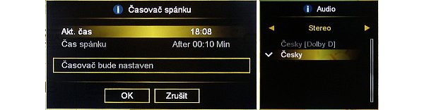 V tomto Menu si nastavíte čas pro vypnutí do režimu spánku. Na druhém obrázku je seznam audio stop z kterých můžeme u daného programu volit.