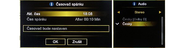 V tomto Menu si nastavíte čas pro vypnutí do režimu spánku. Na druhém obrázku je seznam audio stop z kterých můžeme u daného programu volit. 