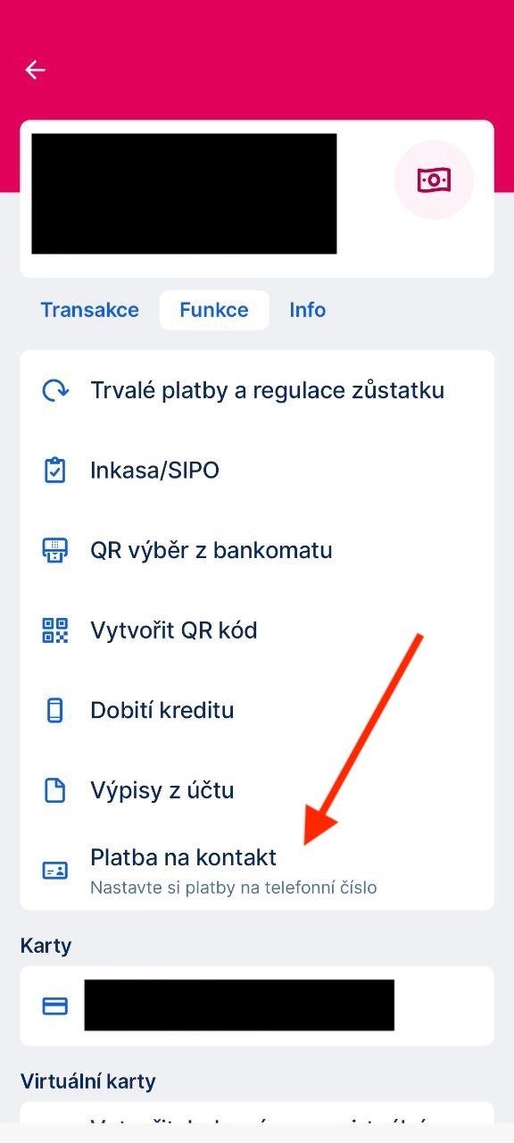Aktivace plateb na kontakt v mobilní aplikaci George od České spořitelny. (14. 11. 2023)