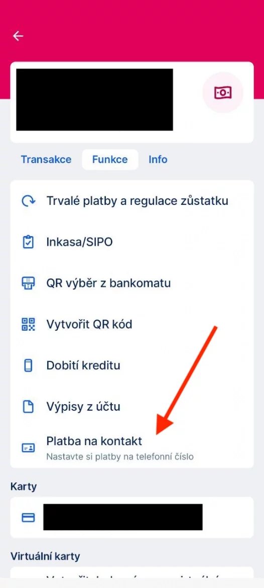 Aktivace plateb na kontakt v mobilní aplikaci George od České spořitelny. (14. 11. 2023)