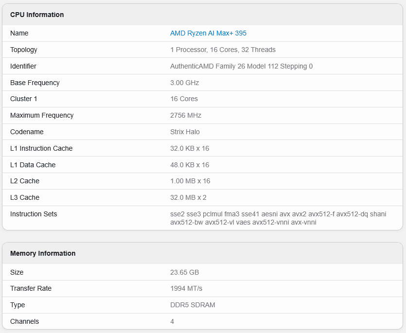 Prototyp zařízení GPD s procesorem AMD Strix Halo v Geekbench
