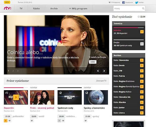 Ukázka z nové podoby webu Rozhlasu a televize Slovenska, který je prozatím v betaverzi.