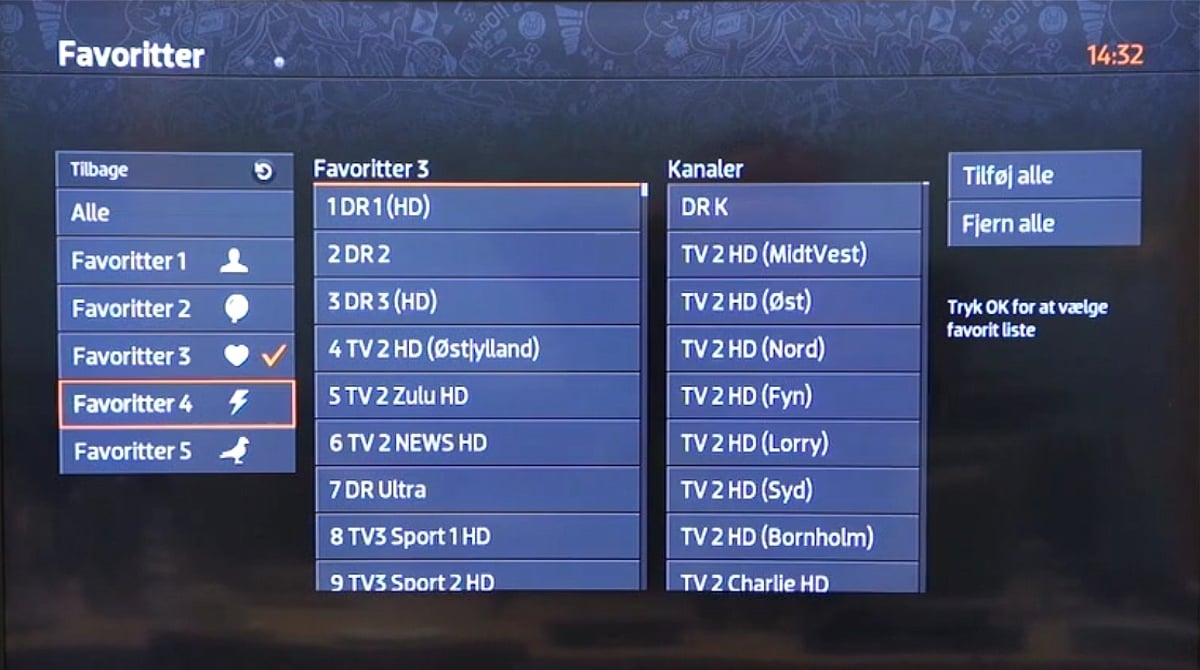 Hlavní menu, EPG, vlastní seznamy programů