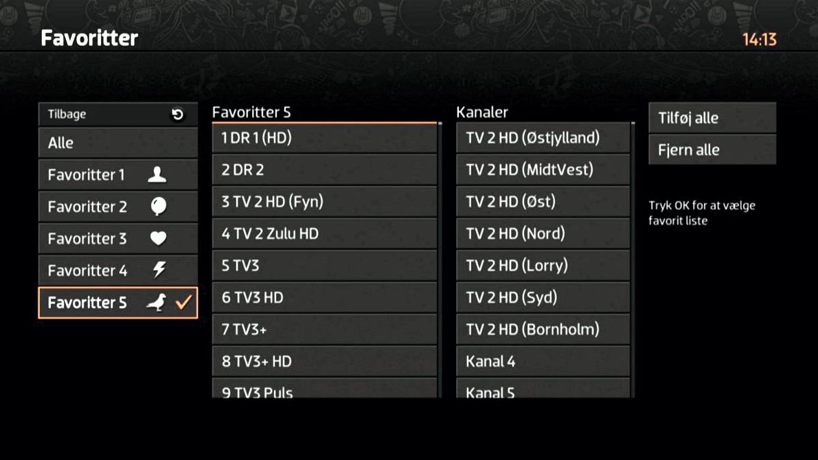 Hlavní menu, EPG, vlastní seznamy programů