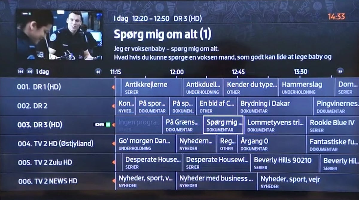 Hlavní menu, EPG, vlastní seznamy programů