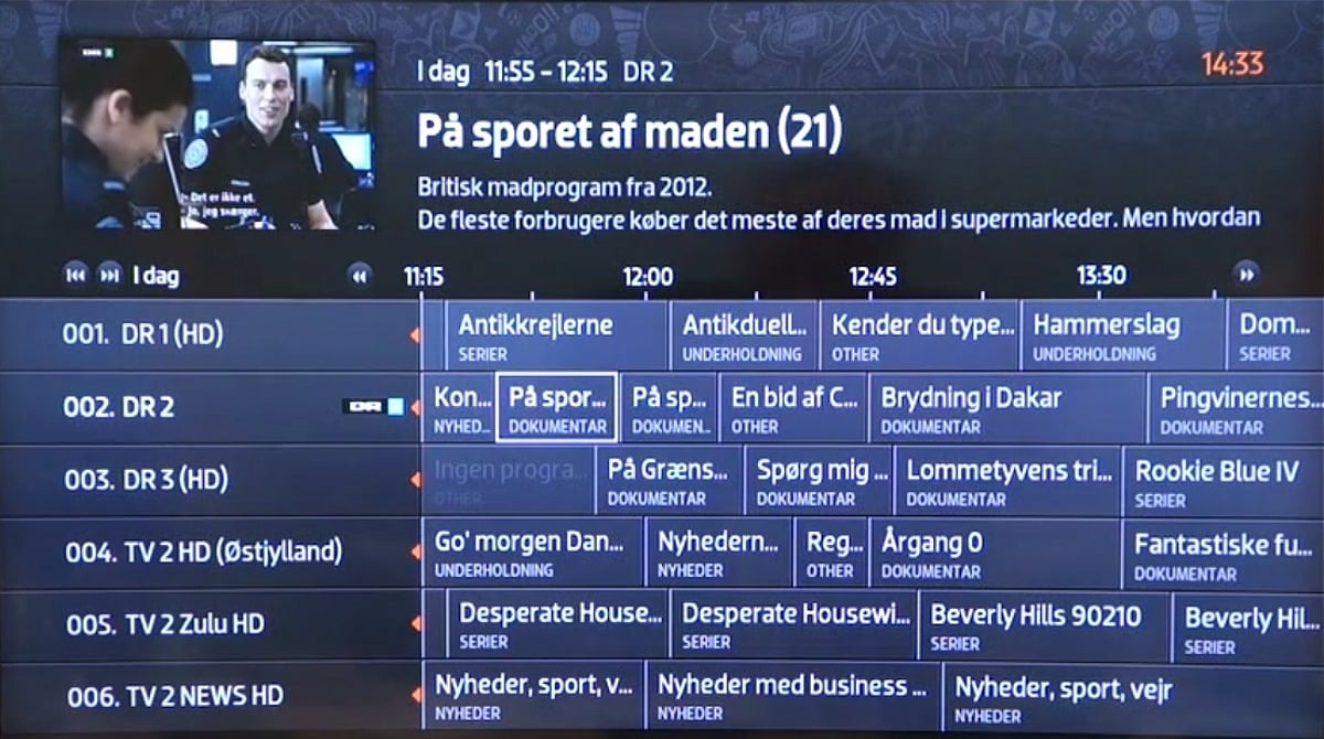 Hlavní menu, EPG, vlastní seznamy programů
