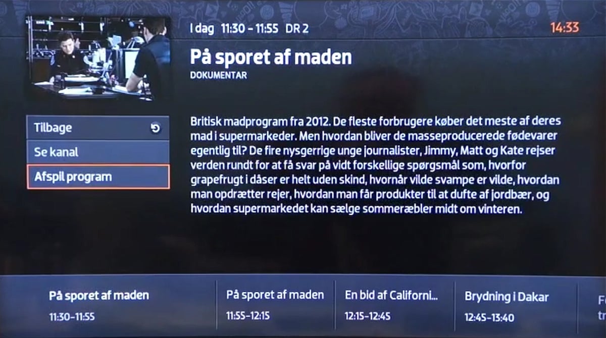 Hlavní menu, EPG, vlastní seznamy programů