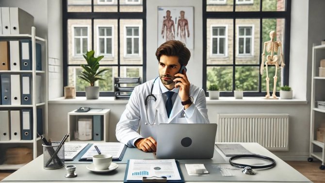 lékař na telefonu, telemedicína