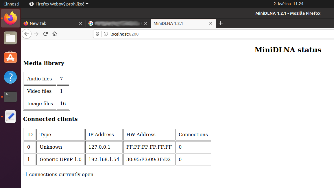 miniDLNA a RDP na Ubuntu, Androidu a Windows 10