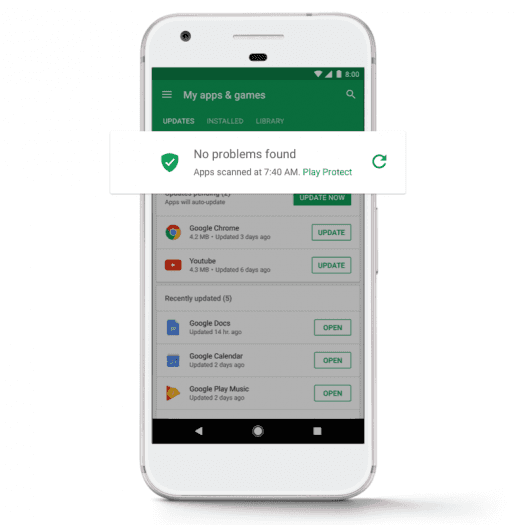 Google Play Protect skenuje aplikace