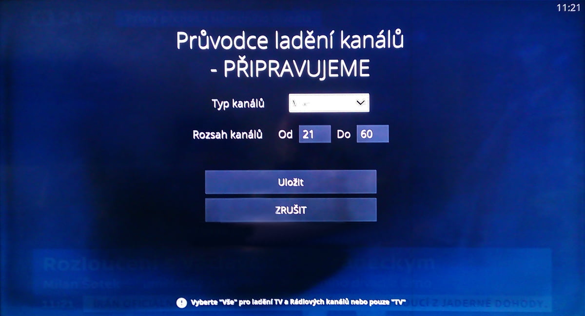 Naladění DVB-T kanálů na O2 TV