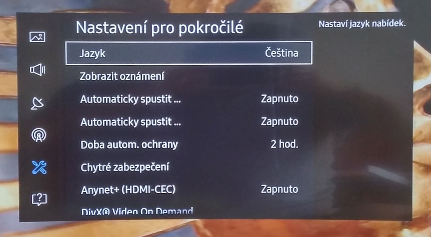 Samsung UE49K6372SU - menu nastavení