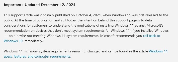 Vyjádření Microsoftu potvrzující, že podmínky instalace se nemění
