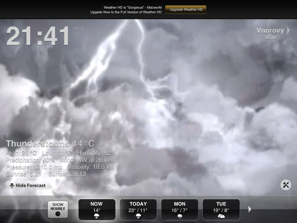Weather HD nabízí jen základní přepověď, avšak s velmi povedenou vizualizací