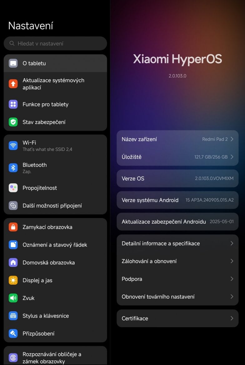 Xiaomi Redmi Pad 2 nastavení