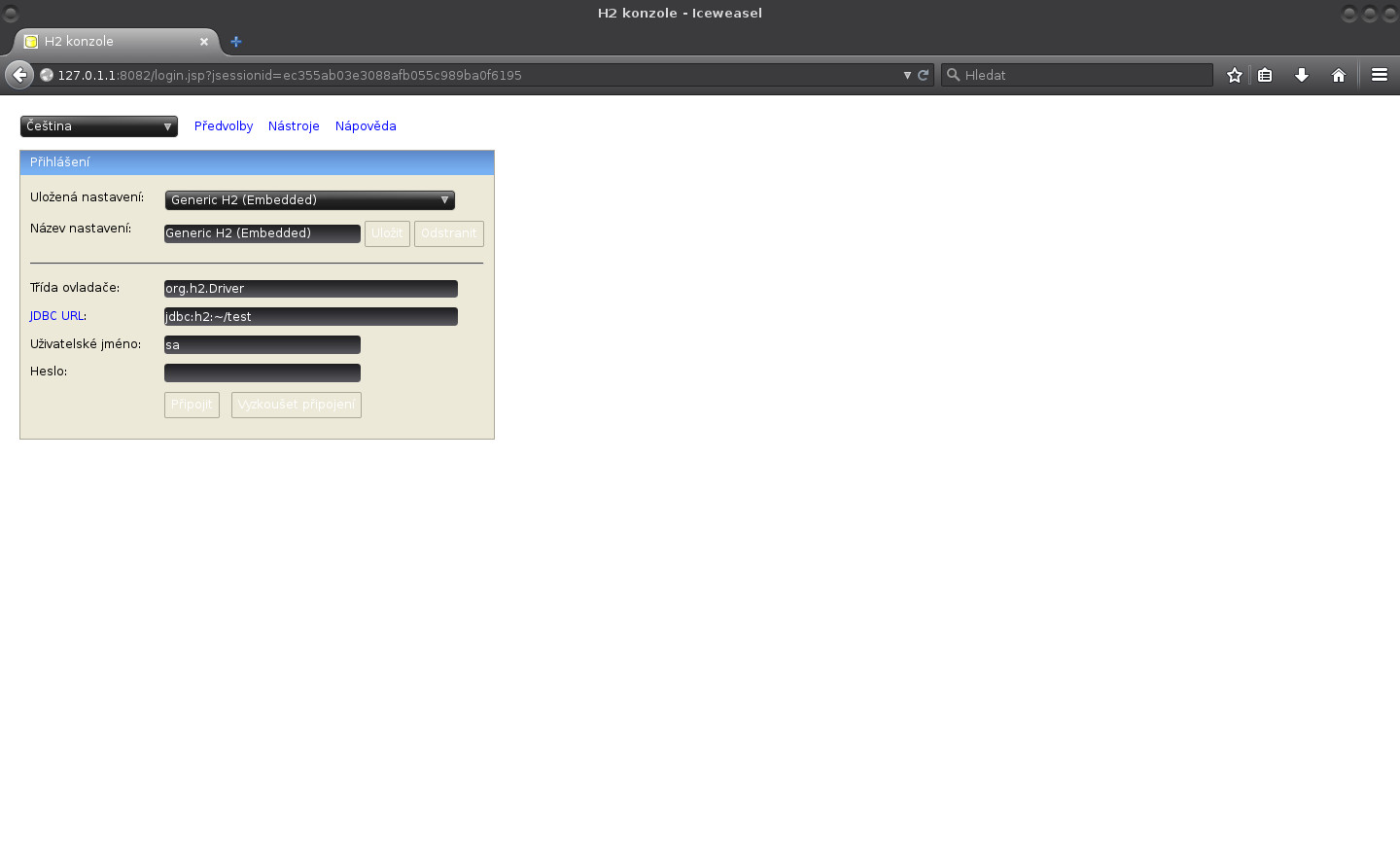 JavaFX: H2 manažerská konzole